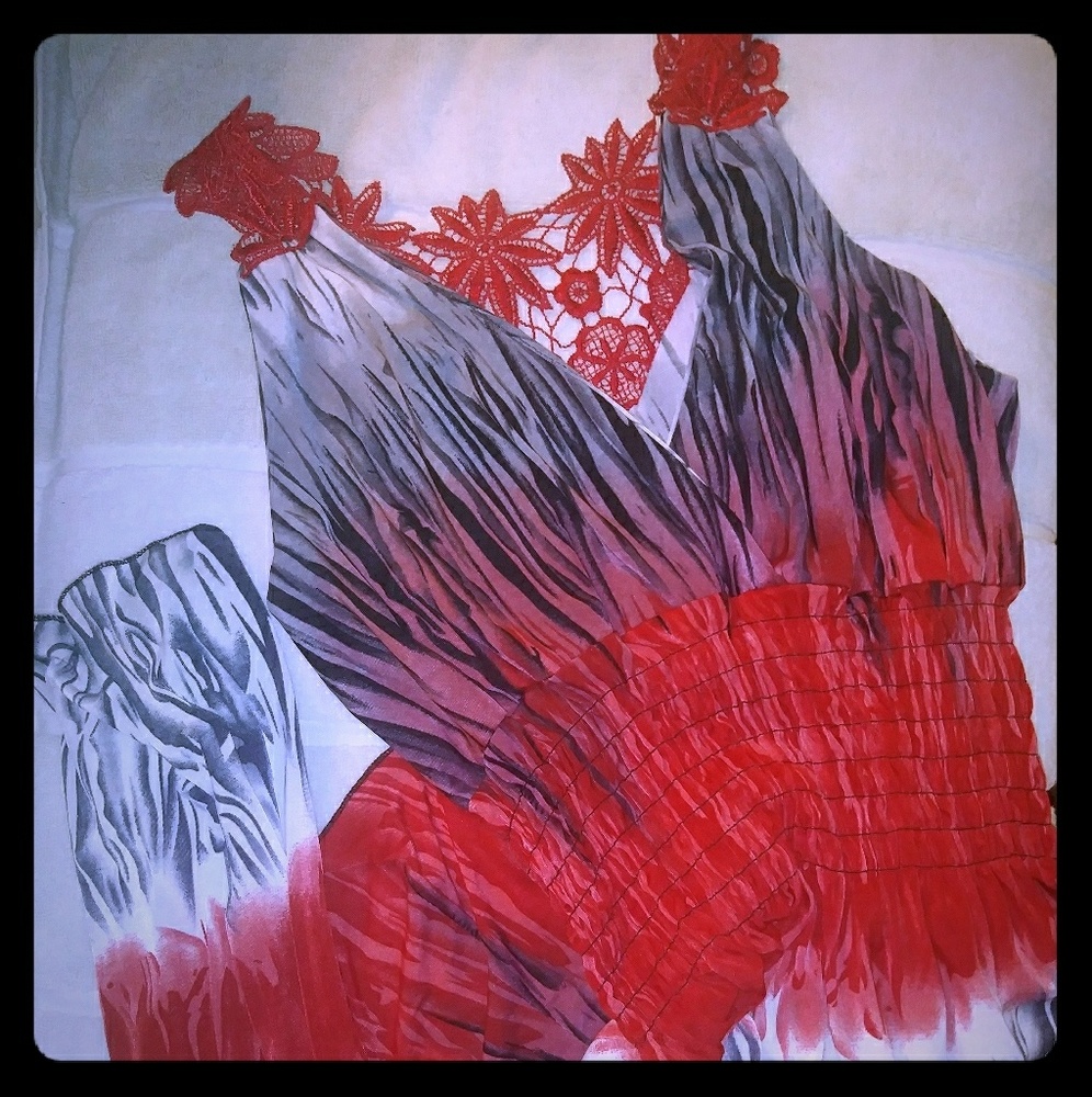 Red,Black & White Dress